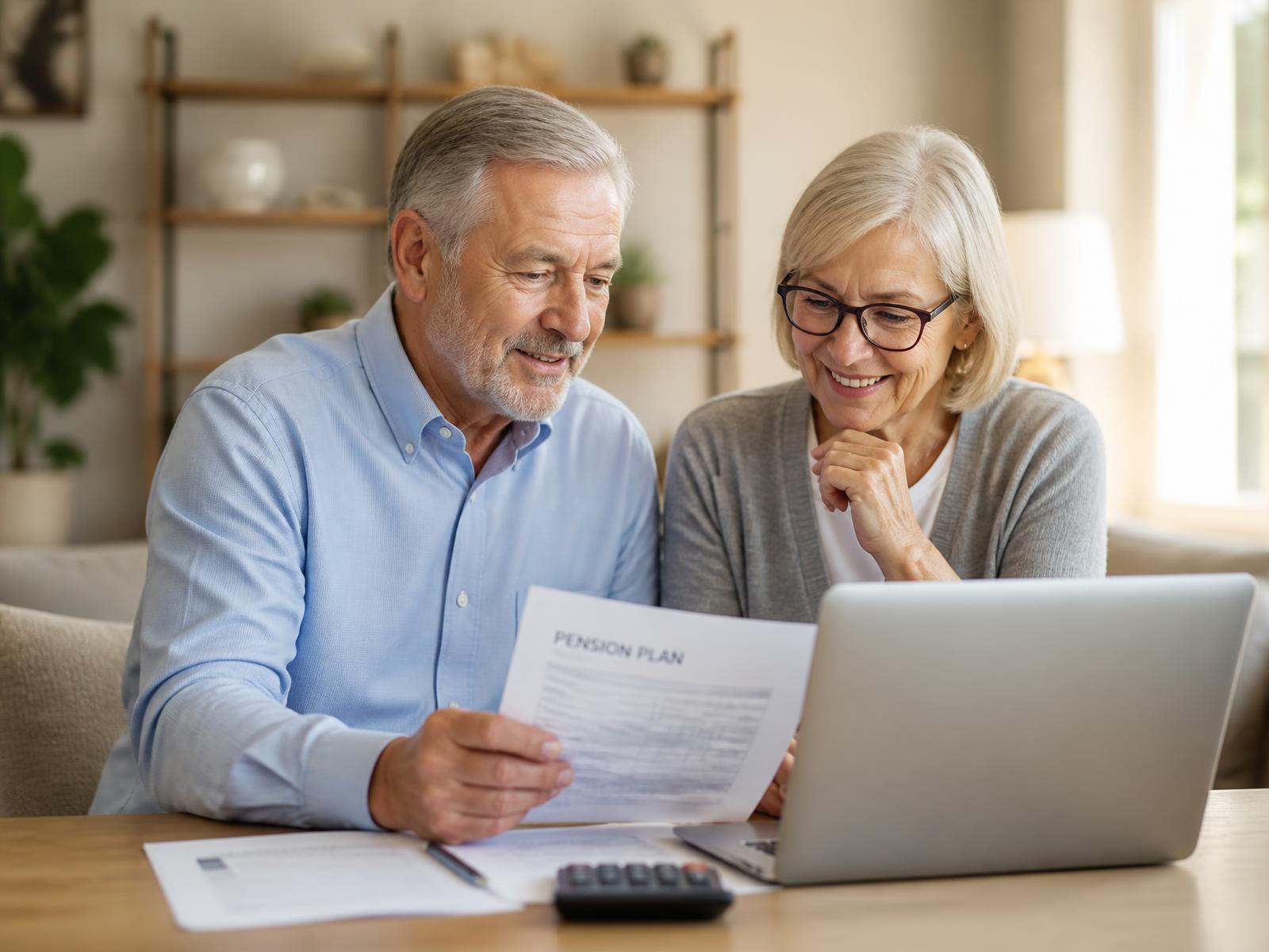 Senior couple reviewing their pension plan at home
