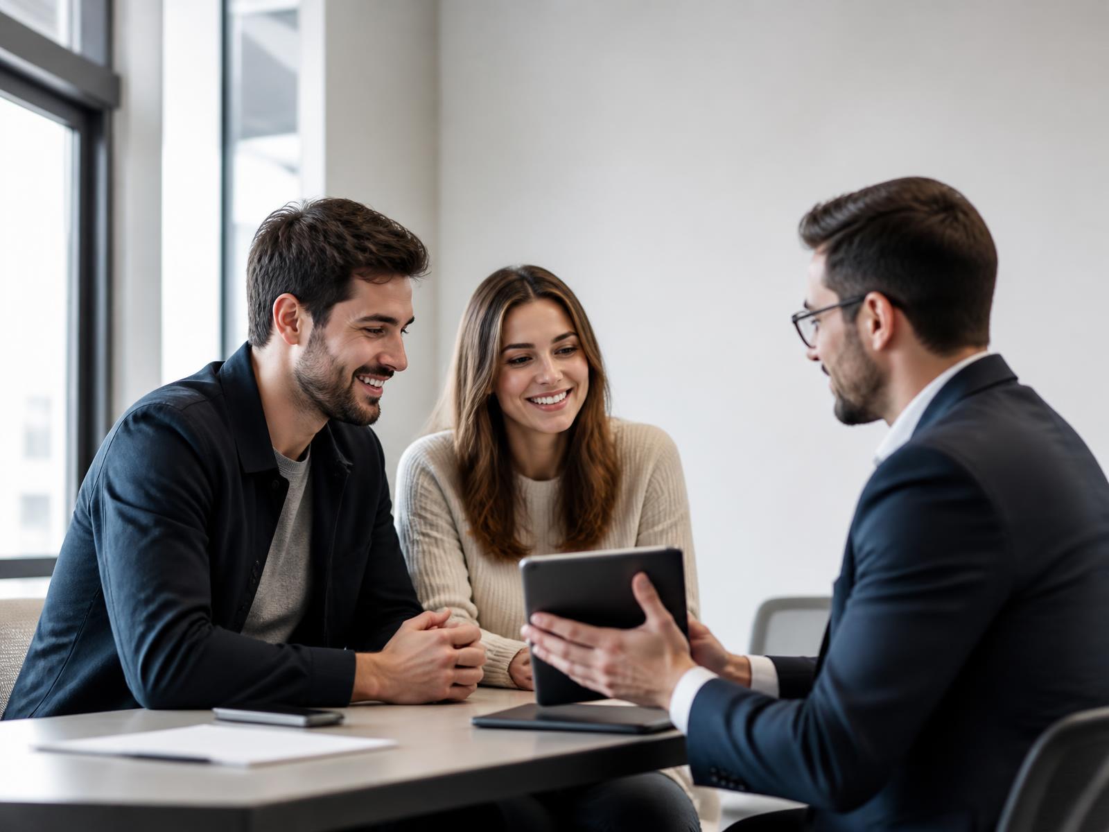 Customers reviewing banking services with a banker