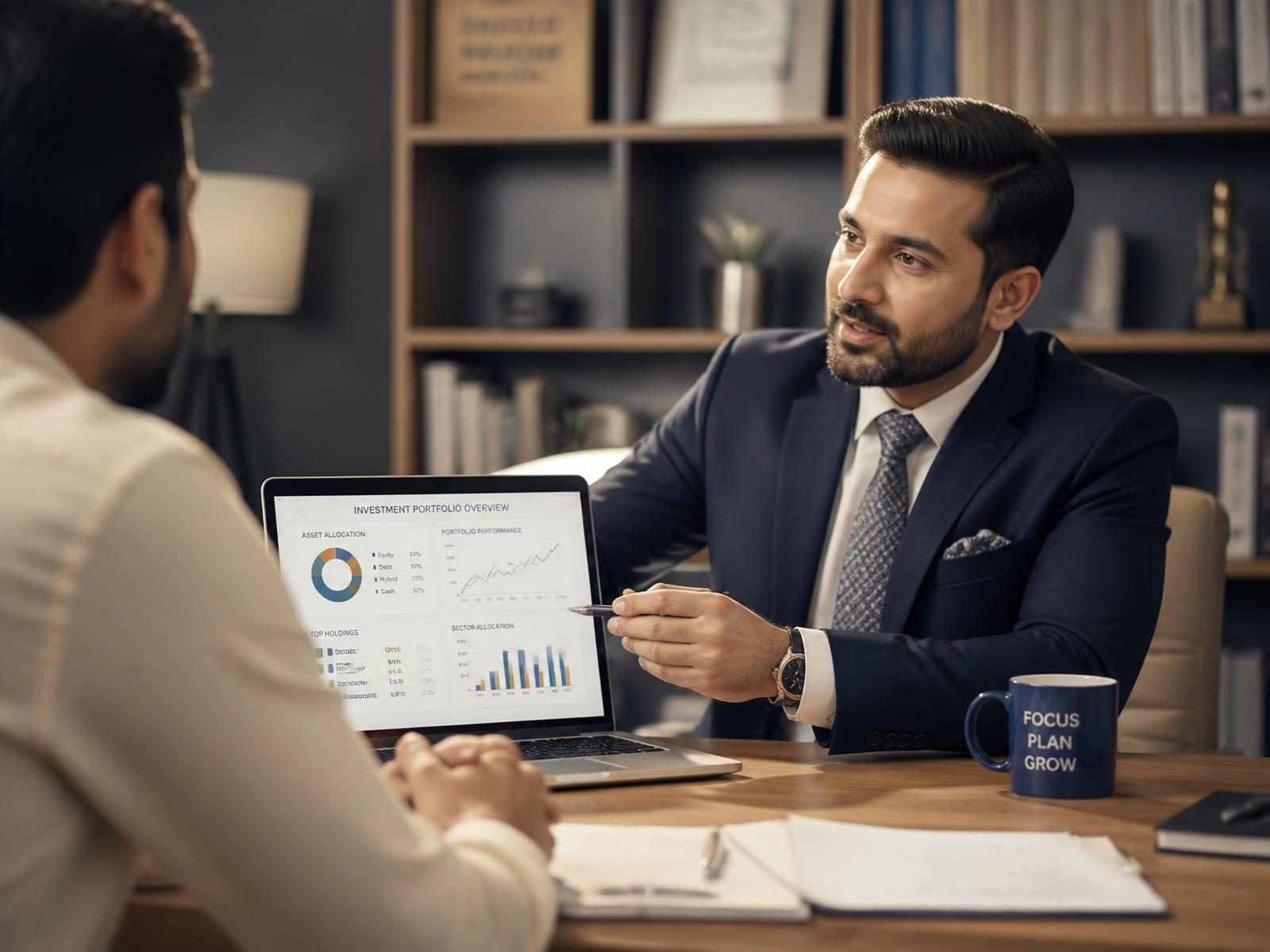 Wealth adviser reviewing a portfolio with a client
